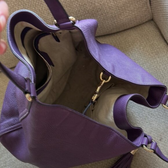 PRICE DROP! Gucci GG Pebbled Leather Purple Soho Tote Bag - Picture 6 of 11
